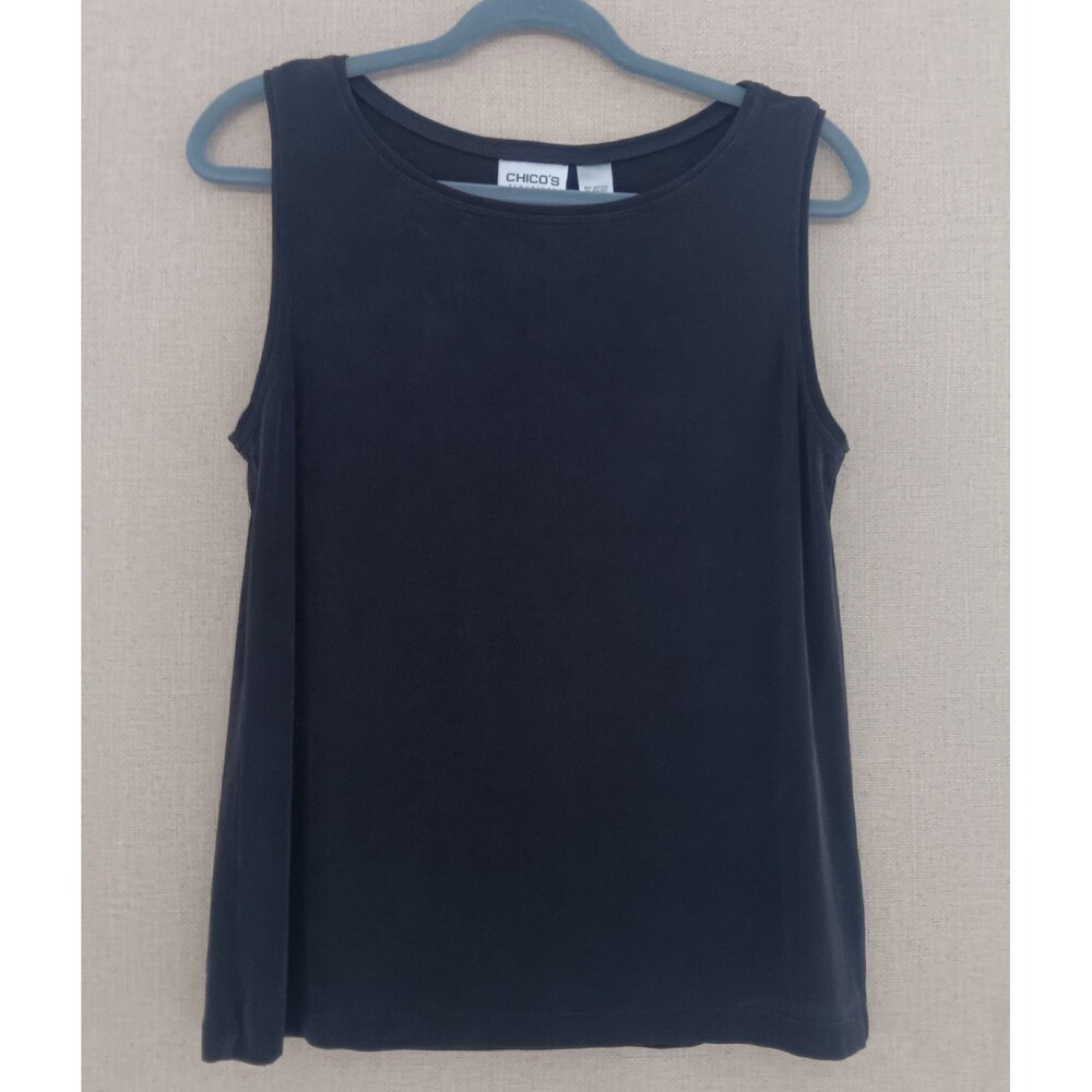 Chicos 2 Sz Large Woman Top Black Tank Layered Stretchy Pullover Nylon E25